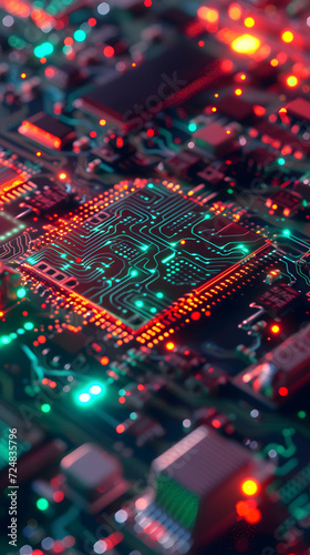 Circuit board closeup. Electronic computer hardware technology. Motherboard digital chip