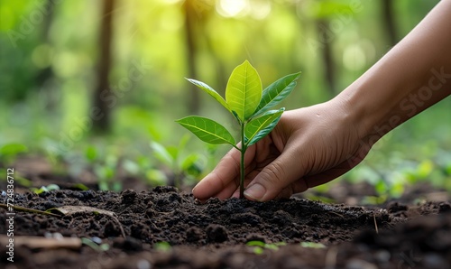 Planting tree seedlings. Forest conservation concept.