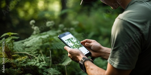 Individual utilizing a mobile app to identify various species , concept of Technology