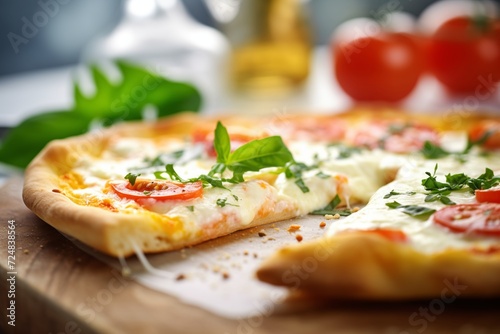 cheese pizza with melting mozzarella, closeup