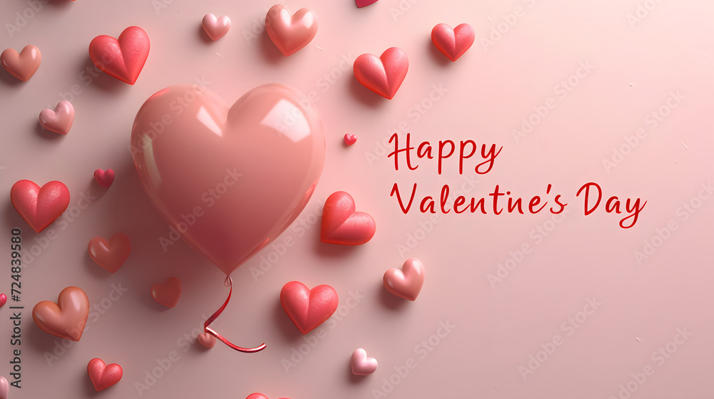 Happy Valentine's Day text minimalist hearts mockup background wallpaper, romantic love grunge concept