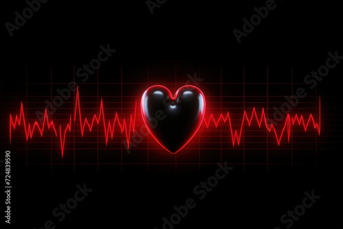 red cardiogram line with heart shape on black background