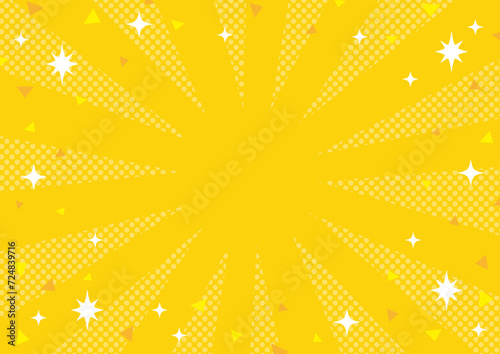 セールチラシのテンプレート、イエローの集中線の飾り枠、コピースペースのある背景素材