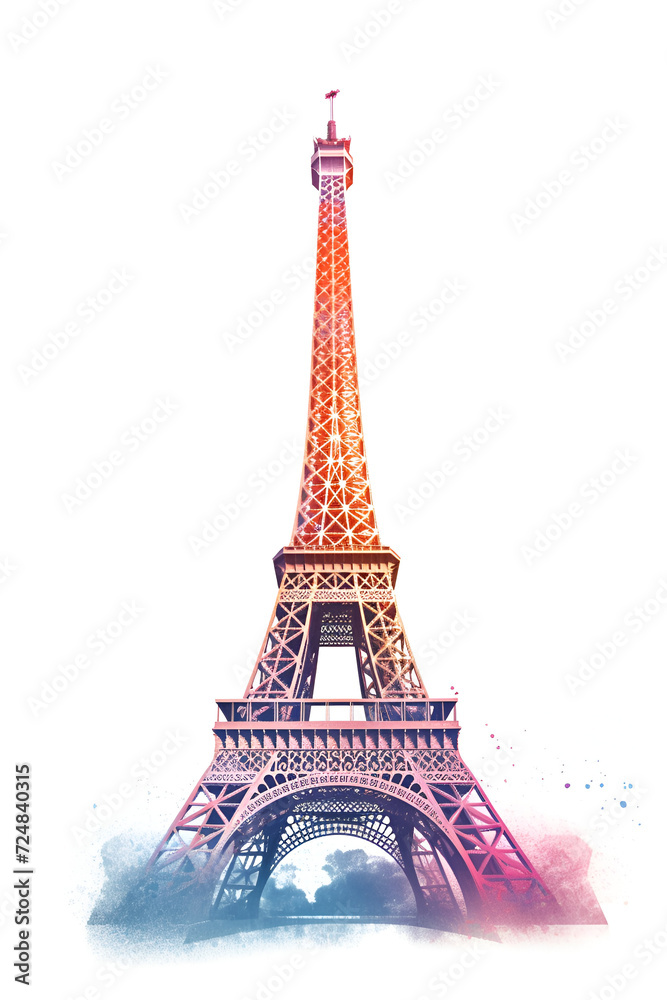 Eiffel Tower Watercolor Clipart, Paris Monument, Ai generative