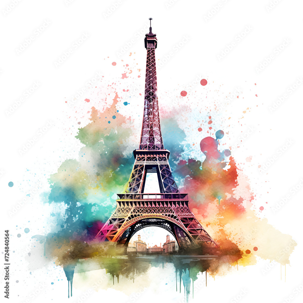 Eiffel Tower Watercolor Clipart, Paris Monument, Ai generative