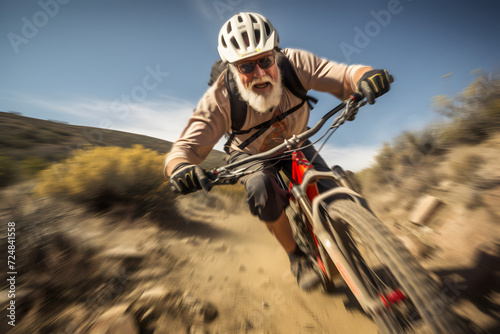 senior man riding a mountain bike enjoying an active retirement lifestyle