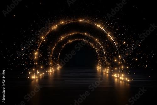 Magical Shining Golden Light Archway in Darkness