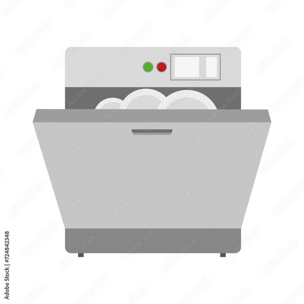 Kitchen dishwasher loaded with clean dishes. Modern home appliance dishwasher with digital display interface. Interior element of the kitchen. Kitchen dishwasher loaded with clean dishes. Modern home appliance dishwasher with digital display interface. Interior element of the kitchen.