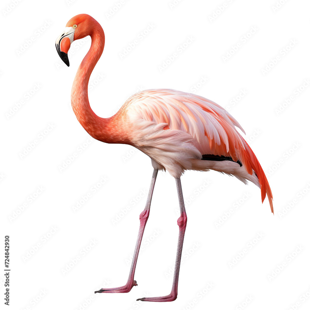 Flamingo standing isolated on a transparent or white background