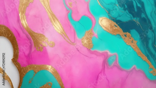 Majestic Pink Teal and golden gilded marble background