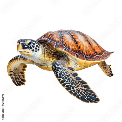 Sea turtle swimming isolated on transparent or white background