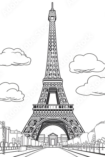 Eiffel Tower Coloring Page  Paris Monument  Ai generative 