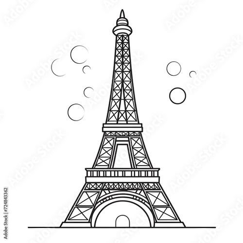 Eiffel Tower Coloring Page, Paris Monument, Ai generative 