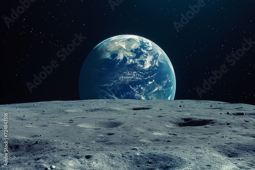 view of earth from the moon surround with night star atmosphere
