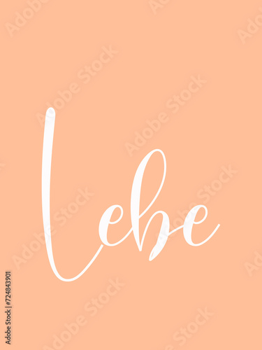 Bild in der Farbe Peach Fuzz mit dem Wort Lebe
