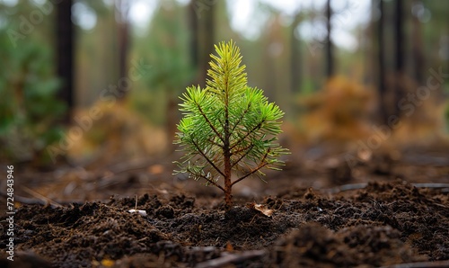 Young tree seedling on a blurry nature background.