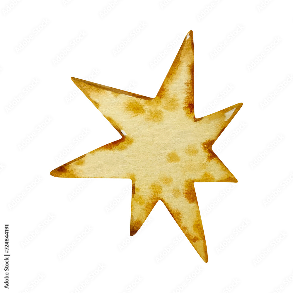 Watercolor yellow star, space Watercolor yellow star, space