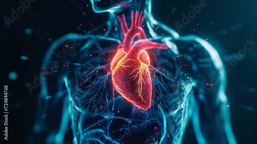 Male anatomy of human  heart system 3d illustration