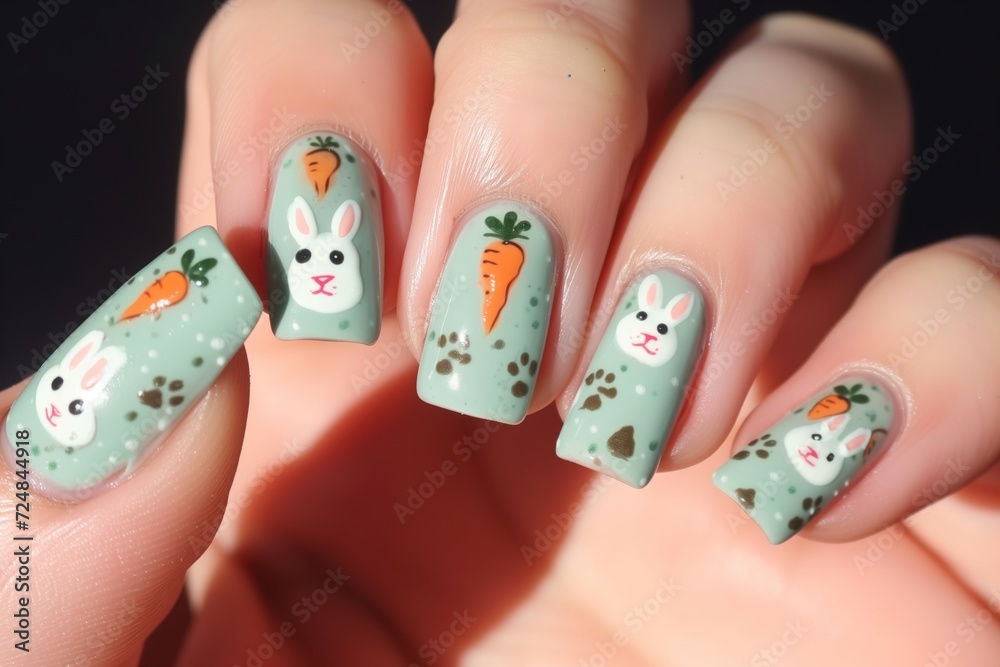 nails adorned with tiny painted bunnies and carrots nails adorned with tiny painted bunnies and carrots