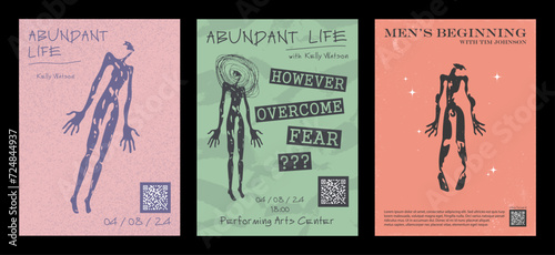 Mental health, session with a psychologist, seminar, set of graphic banners with silhouettes of the bodies of a man, woman in pastel colors. The concept of human psychology, mentally healthy. Vector