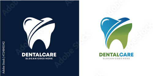 Dentist logo design for dental care clinic with creative concept vector template photo