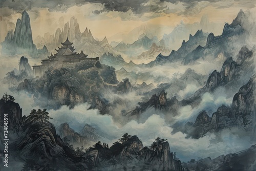 painting in china about an asia city photo