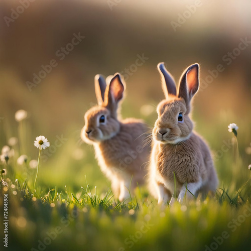 Zwei Kaninchen im Gras © movix