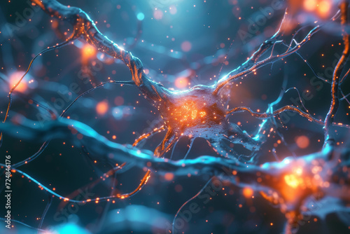 3D structure of nerve cells in this stunning scientific render, providing an informative and aesthetically pleasing representation for an innovative and educational study in neuroscience.
