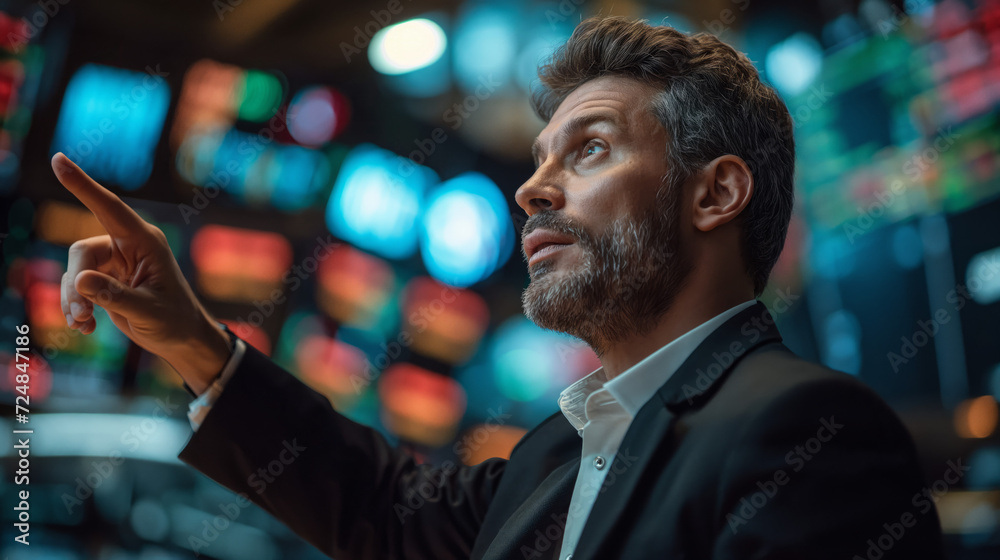 Fototapeta premium Focused Executive Analyzing Financial Data on Screens