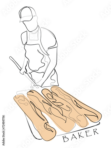 hand drawn line art vector of Home made sourdough bread prep process. Bakers and their hard work. Bread making industry