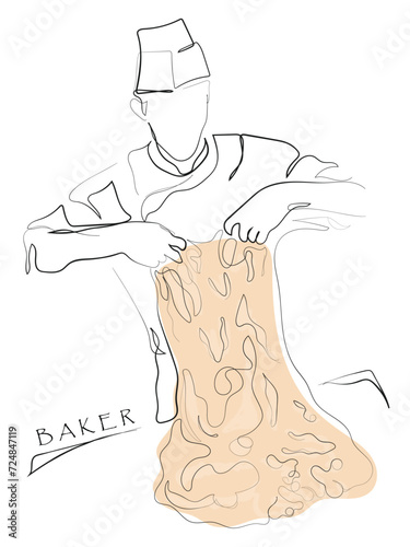 hand drawn line art vector of Home made sourdough bread prep process. Bakers and their hard work. Bread making industry
