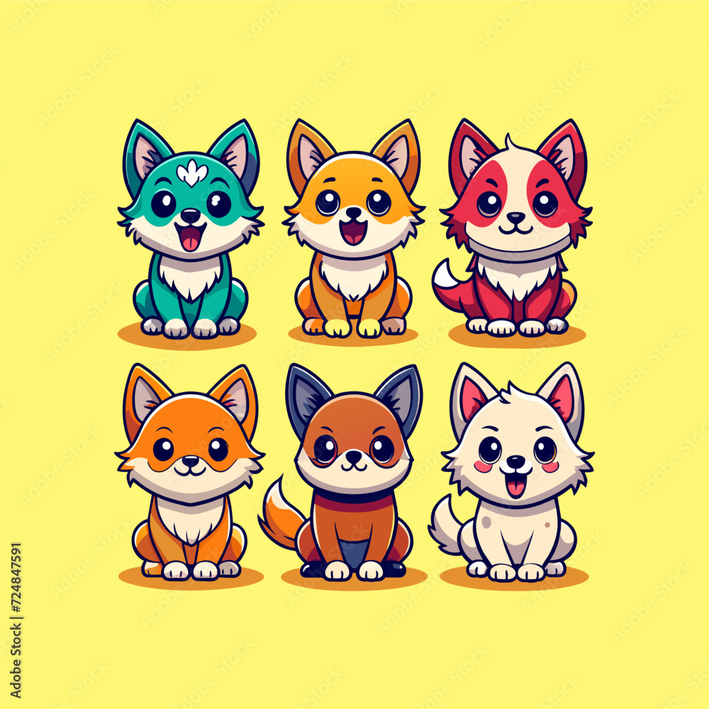 set of funny cartoon puppy set of funny cartoon puppy