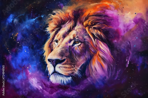 painting features a majestic lion