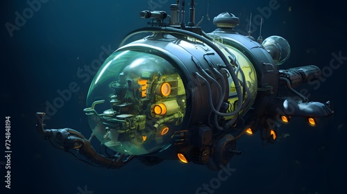 Large underwater bathyscaphe for exploring the depths of the sea. Used to study the environmental situation on the seabed around sunken ships and submarines. Deep dive. 