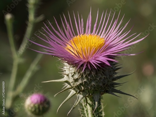 Blessed Thistle (Cnicus benedictus) growing in the garden photo