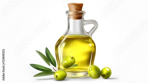 Olive oil set. Glass bottle of olive oil with olives. A drop of olive oil close-up. Isolated on a transparent background. 