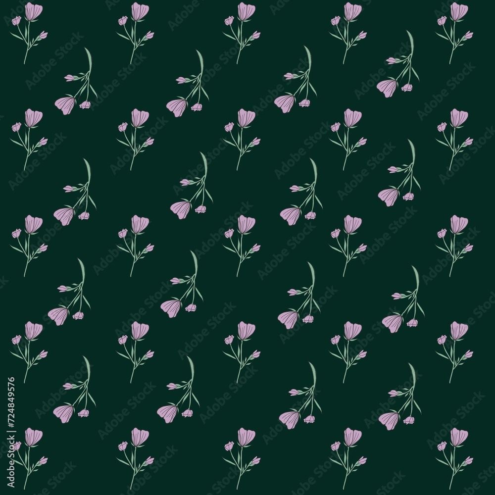 Fototapeta premium seamless pattern with purpul flowers hand-drawn 