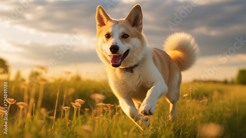 dog, Canaan running running on a grass 