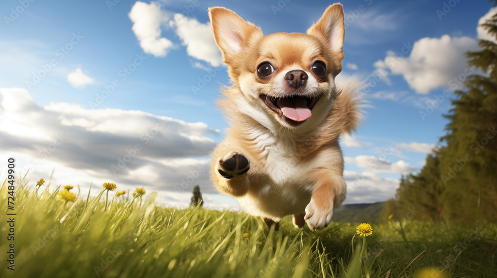 dog, Chihuahua running running on a grass 