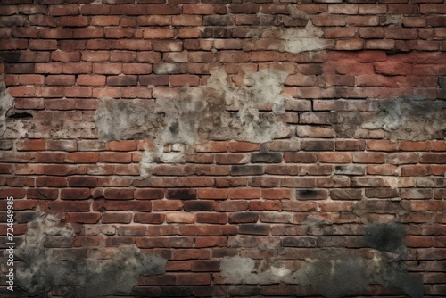 Red brick pattern. Old brick wall with cracks and scratches. Horizontal wide brickwall background.