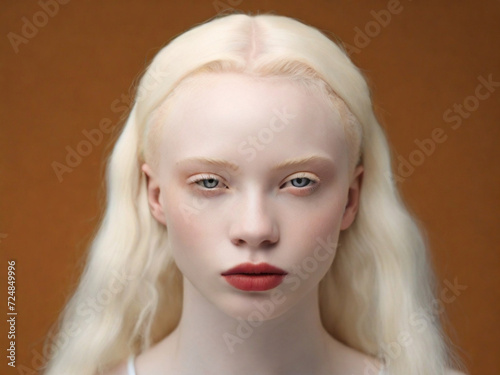 portrait of an albino girl, African appearance with makeup on a dark background. variety and fashion