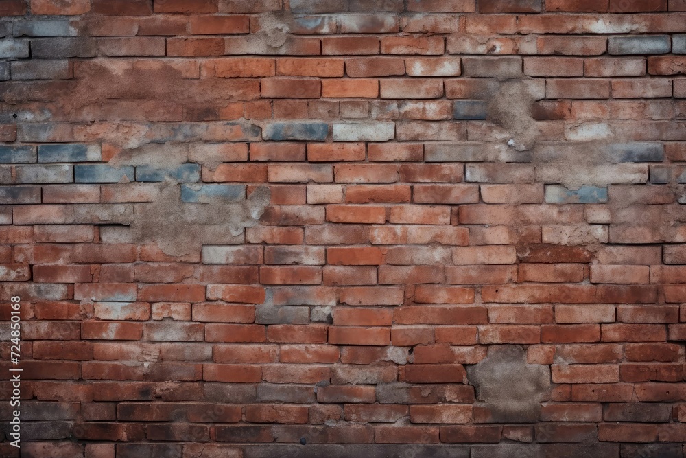 Obraz premium Red brick pattern. Old brick wall with cracks and scratches. Horizontal wide brickwall background.