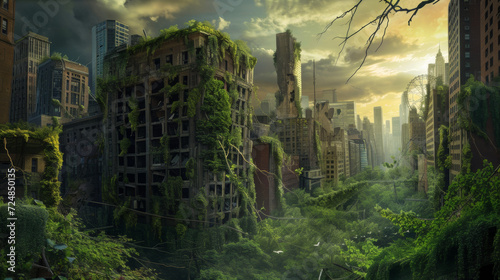 The state of cities that became deserted after the end of the human era. photo