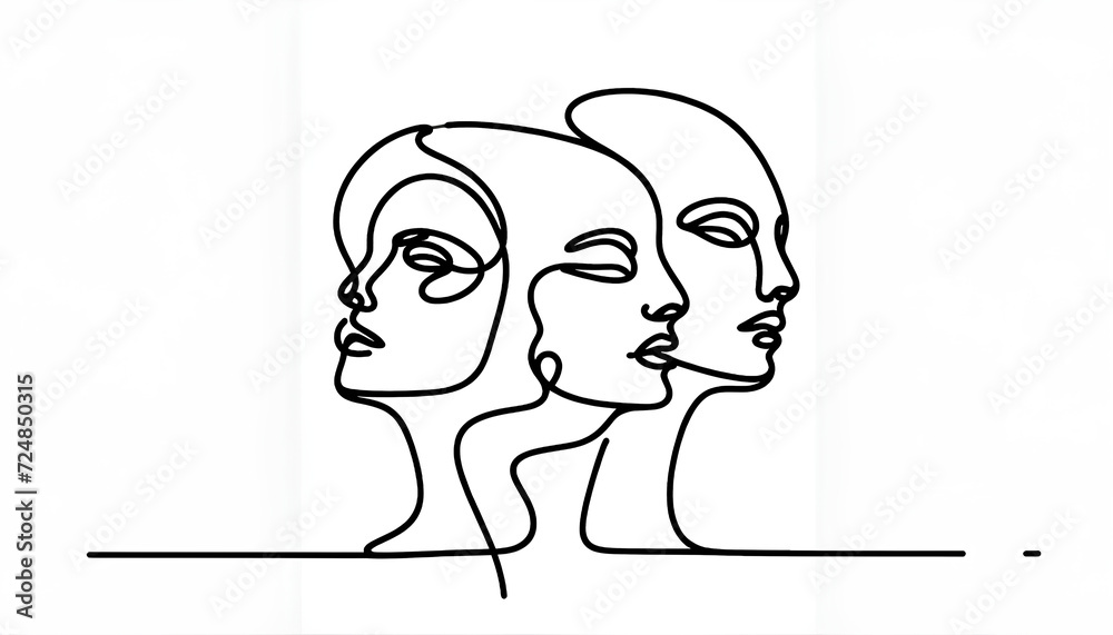 One-line art with an abstract facial features