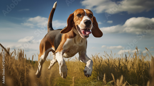 Dog, Beagle running on the grass