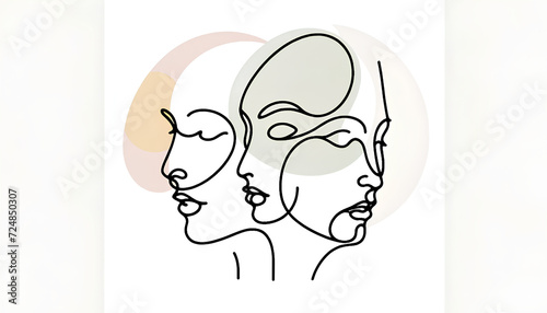 Continuous line art featuring three abstract faces