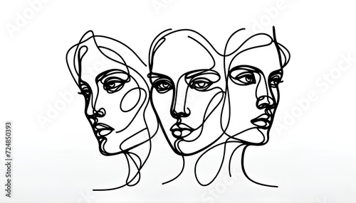 One-line art with abstract facial features