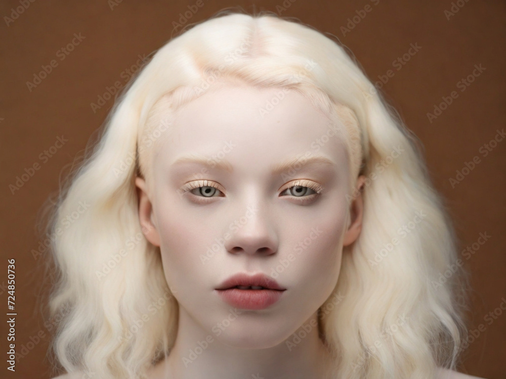 portrait of an albino girl, African appearance with makeup on a dark background. variety and fashion