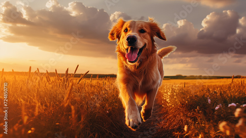 Dog, Golden Retriever running on the grass
