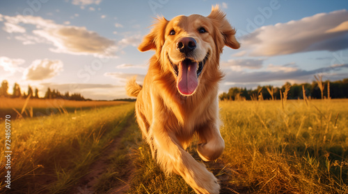dog, Golden Retriever running on a grass 